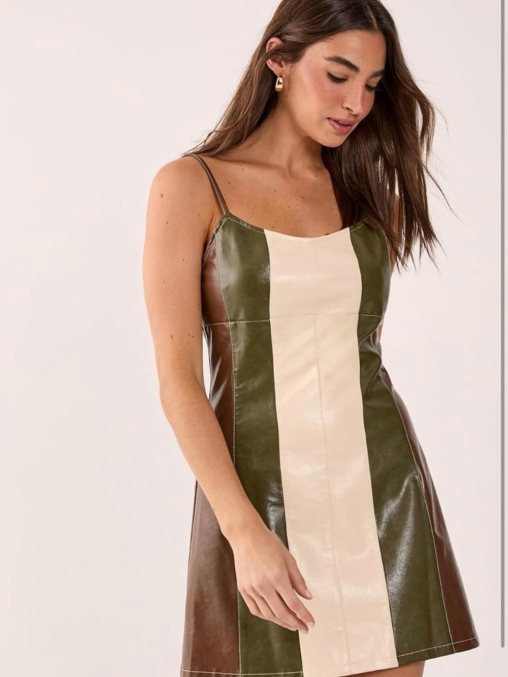 Nasty Gal Panelled Colour Block Faux Leather Strappy Mini Dress - Picture 3 of 5
